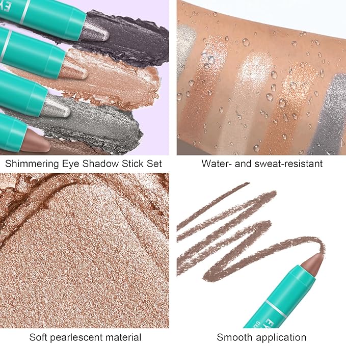 8Pcs Eyeshadow Stick, Cream Eye Shadow Brightener Sticks Set for Eyes, Champagne Pearl Taupe Bronze Cocoa Stone Putty Smoky Amethyst Shimmer Matte Pencil Eye Eye Liner Makeup Waterproof (SET A)