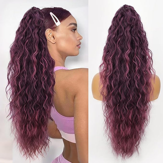 ORSUNCER Ponytail Extension Claw 30" Curly Pony Tail Clip on Hair Extensions Fluffy Natural Looking Synthetic Hairpieces for Women Omber Purple