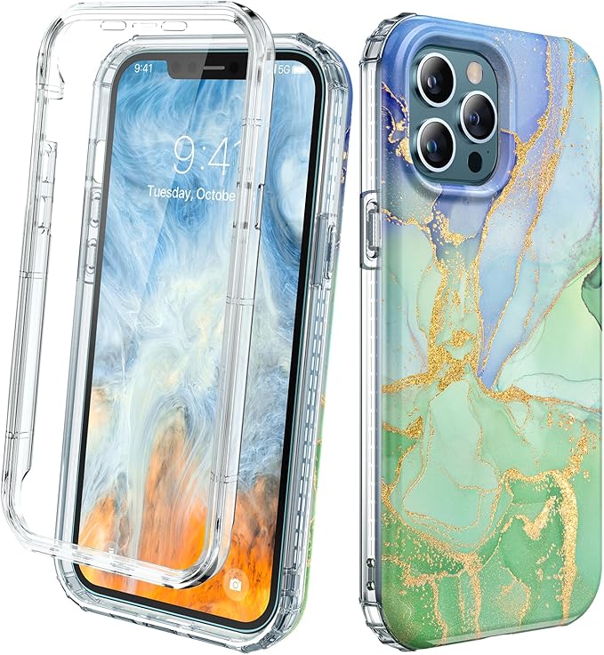 Miracase Designed for iPhone 12 Pro Max Case, Full Body Rugged Case with Built-in Touch Sensitive Anti-Scratch Screen Protector, Soft TPU Case Compatible with iPhone 12 Pro Max 6.7", Gilt Green