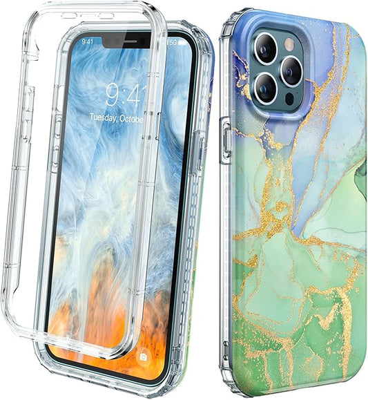Miracase Designed for iPhone 12 Pro Max Case, Full Body Rugged Case with Built-in Touch Sensitive Anti-Scratch Screen Protector, Soft TPU Case Compatible with iPhone 12 Pro Max 6.7", Gilt Green