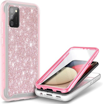 NZND Case for Samsung Galaxy A03S with [Built-in Screen Protector], Full-Body Protective Shockproof Rugged Bumper Cover, Impact Resist Phone Case (Glitter Rose Gold)