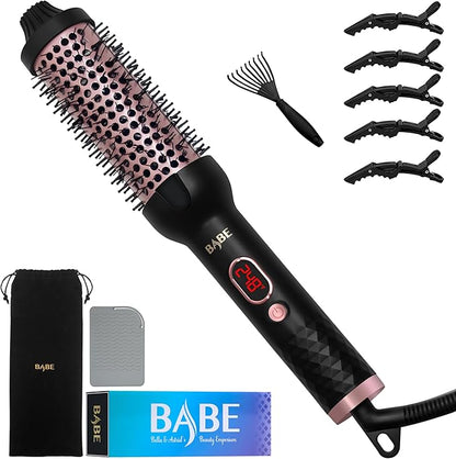 Babe Ceramic Thermal Brush with 10 Temperature Settings, 30s Fast Heated Round Brush for Blow Out Look Quick & Easy to Use with Dual Voltage