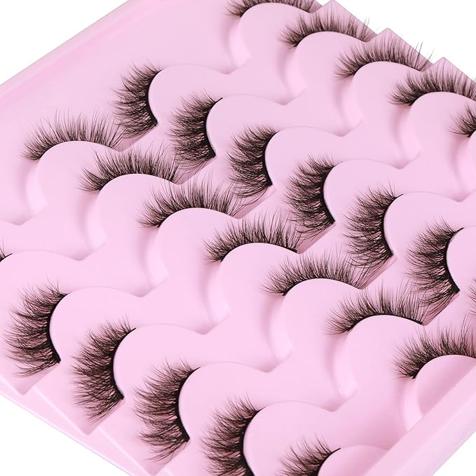 Newcally Half Lashes Mink Natural Cat Eye Wispy False Eyelashes 3D Volume Strip Fake Eyelashes Accent Corner 3/4 Eye Lashes DIY Cluster Faux Mink Half Eyelashes 14 Pairs