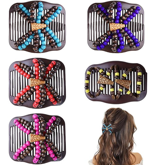 5 Pieces Stretchy Magic Hair Accessories: Adjustable Elastic Comb Clips, Vintage Bun Makers for Women, Girls, No Crease Pins for Curly, Thick, Wavy Hair or Ponytails