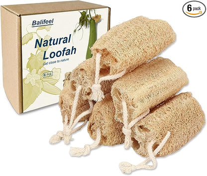 Natural Loofah Sponge Organic Loofa Set 6 Pack,Exfoliating Body Scrubber Shower Luffa Men and Women for Bath Cleaning Skin Back and Face Eco Tool