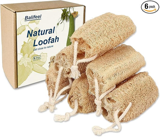 Natural Loofah Sponge Organic Loofa Set 6 Pack,Exfoliating Body Scrubber Shower Luffa Men and Women for Bath Cleaning Skin Back and Face Eco Tool