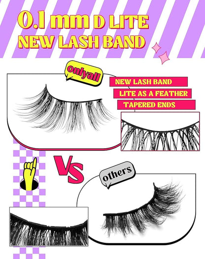 Onlyall Natural Lashes Wispy Lashes Natural Look False Eyelashes Natural Flared Eyelashes False Eye Lashes Soft Fluffy Lashes 7 Pairs DK51, Black