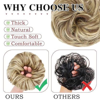 MORICA 1PCS Messy Hair Bun Hair Scrunchies Extension Curly Wavy Synthetic Chignon Hairpieces for Women(86H10#(Light Blonde & Light Brown))