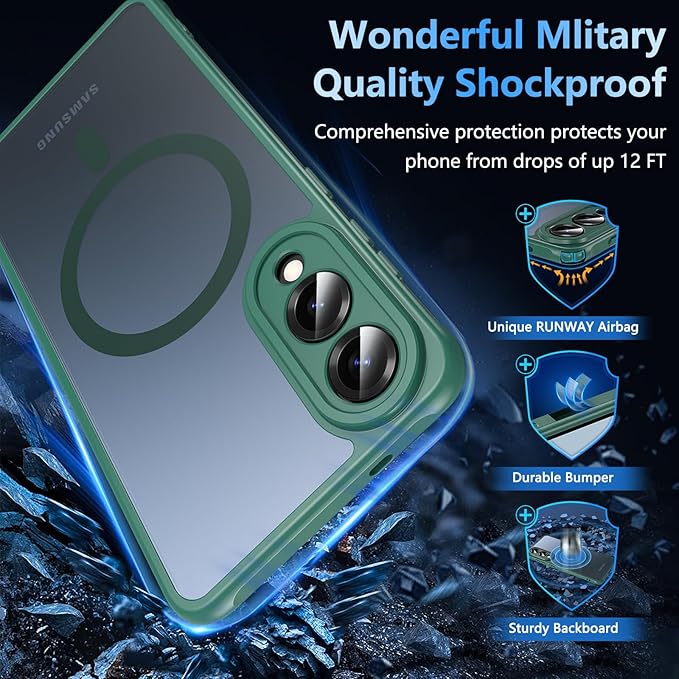 OWKEY for Samsung Galaxy S25 Edge Case 6.65'',Magnetic S25 Edge Case for Magsafe with Tempered Glass Screen, [Shockproof Military] Translucent Back Slim Bumper Cover Phone Case Galaxy s25 Edge,Green