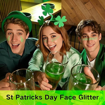 Green Face Glitter Gel,4 Styles St Patricks Day Body Glitter,Singer Concert Outfit for Women,Sparkling Hair Glitter Makeup Rave Festival Accessories,40g/1.41 oz