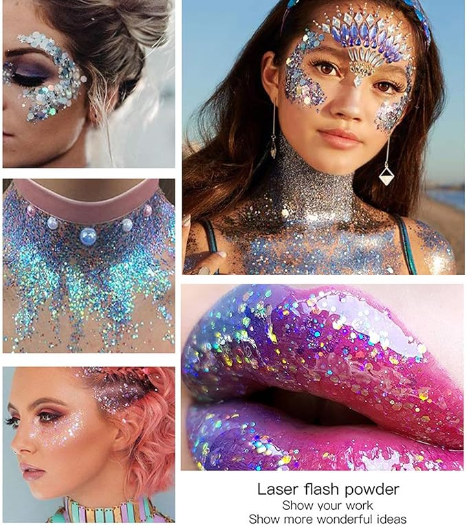 DAGEDA Body Glitter Gel, Face Glitters Body Gel Sequins Shimmer Liquid Eyeshadow, Chunky Glitter for Face Hair Nails, Holographic Cosmetic Laser Powder Festival Glitter Makeup 1.7oz (Coral)