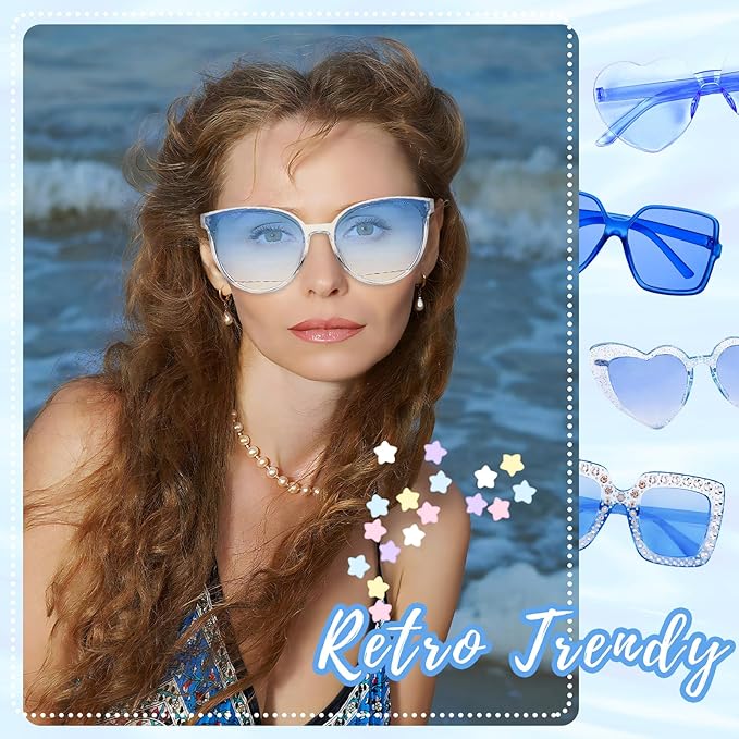 Pibupibu 8 Pack Pink Sunglasses for Women Collection Trendy Cute Costume Accessories Eyewear Set (Transparent/Solid/Mix)