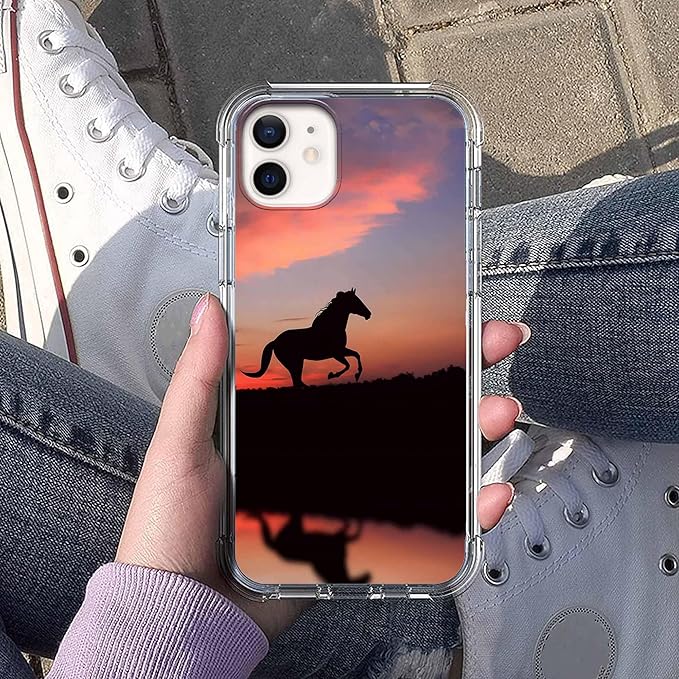 Case for iPhone 12/12 Pro with Horse Design,Aesthetic Cute Wild World Pattern for Girls Boys,Soft TPU Bumper Phone Cover(12,Horse)