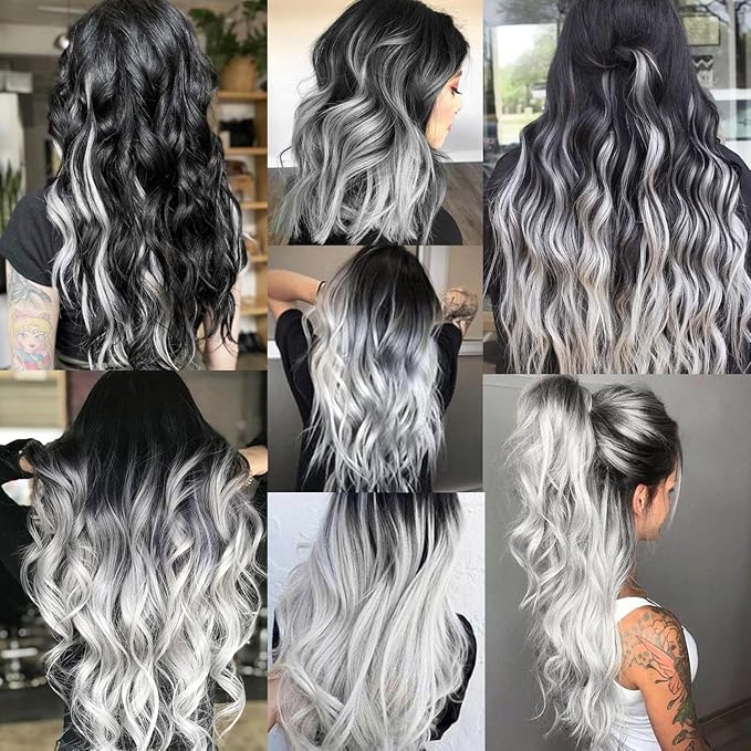 16 Pcs Colored Hair Extensions Curly Wavy Clip in Synthetic Hairpiece Streak for Girls Women Kids, Multi-colors Party Highlights Cosplay Festival Gift(White)