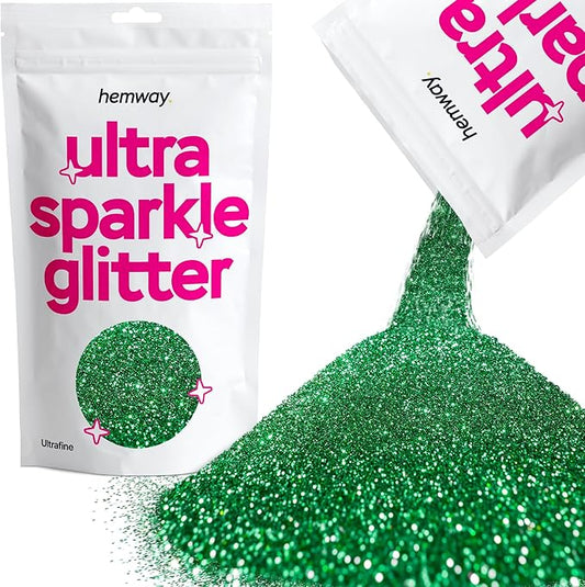 Hemway Premium Ultra Sparkle Glitter Multi Purpose Metallic Flake for Nail Art, Cosmetic Graded, Makeup, Festival, Party, Hair, Body and Eyes 100g / 3.5oz - Emerald Green