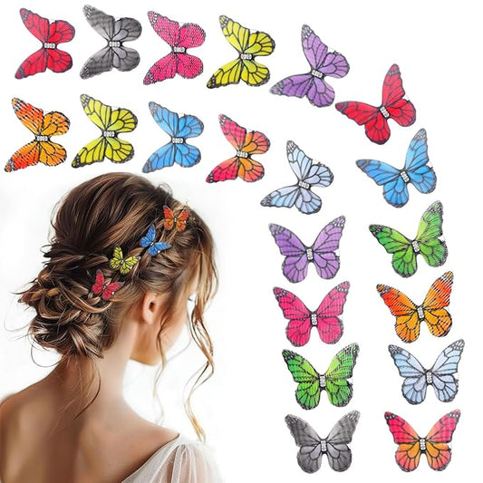 20Pcs Butterfly Hair Clips for Women Moving Glitter Butterfly Clip Fairy Accessories Bright Style