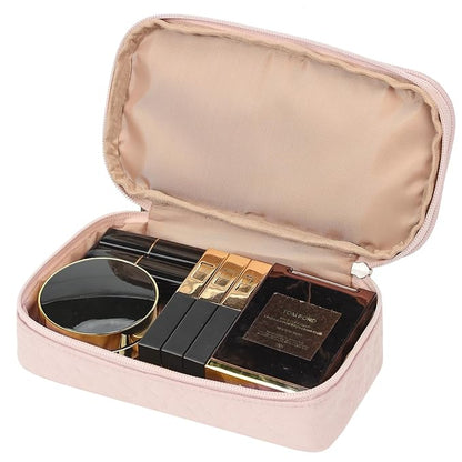 NISHEL Double Layer Travel Makeup Bag Women, Cosmetic Case, Portable Organizer To Hold Travel-Size Accessory Bottles, Brushes, And Skincare Products, Pink