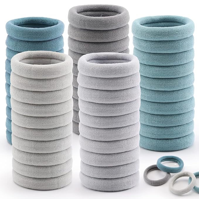 100 Pcs Thick Seamless Hair Ties, Ponytail Holders Hair Accessories No Damage for Thick Hair (Cool Colors)