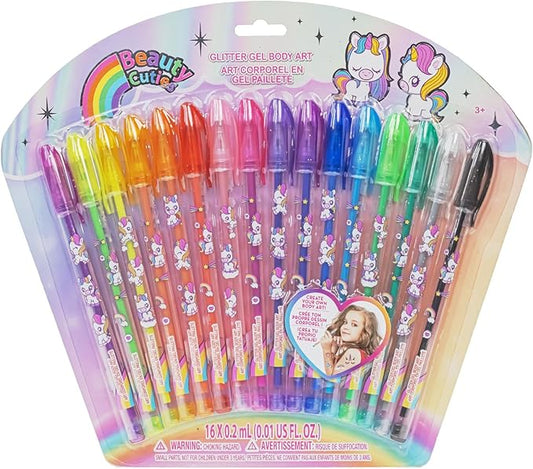 Townley Girl Unicorn 16 Piece Glitter Pen Body Art Set, Unicorn Themed, Glittery and Bright Colors, Ages 3+
