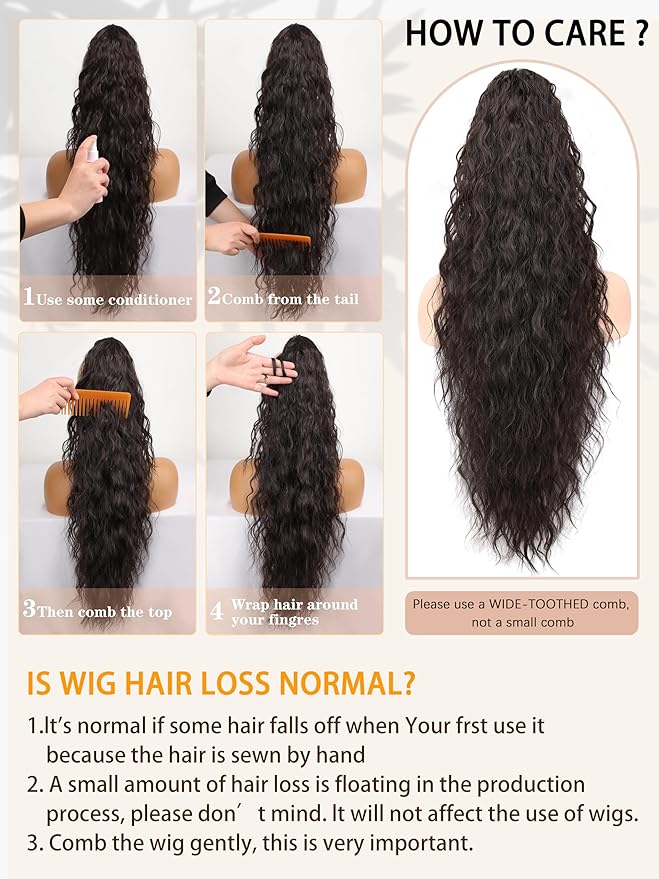 ORSUNCER Ponytail Extension Claw 30" Curly Pony Tail Clip in Claw Hair Extensions Fluffy Natural Looking Synthetic Hairpiece for Women Blonde Highlight