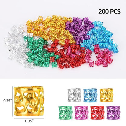 200 Pcs Dreadlocks Beads Hair Braid Rings Clips Dread Locks Hair Braiding Metal Cuffs Decoration Locs Accessories Multicolor