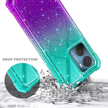 for Cricket Magic 2 5G Case (2024), AT&T Propel 2 5G with [Built-in Screen Protector], [9FT Military Grade Drop Tested] Full-Body Protective Shockproof Bumper Case (Glitter Aqua/Purple)