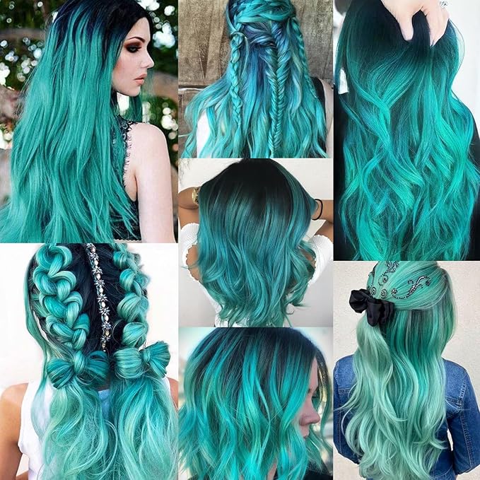 22 inch Colored Hair Extensions Straight Hairpiece, Multi-colors Party Highlights Clip in Synthetic Hair Extensions for Women Kids Girls(10 PCS Teal Blue)