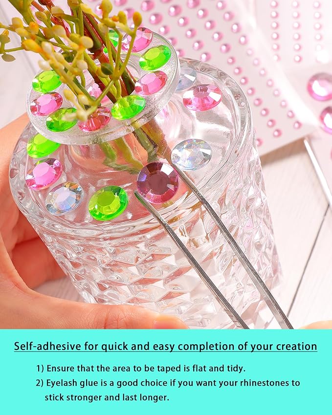 NIACONN 1760 Pcs Pink Hair Jewels Face Gems Stick on, Self Adhesive Glitter Rhinestones Stickers for Women Body Eyes Nails Festival Halloween Makeup & Crafts