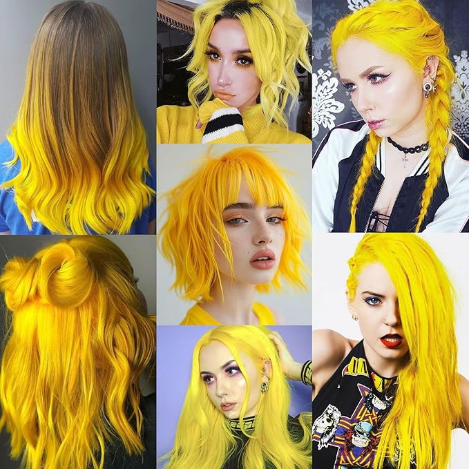 12 PCS Yellow Hair Extensions Clip in, 20 Inch Colored Party Synthetic Neon Highlights Extensions, Rainbow Hair Accessories for Girls Women Kids Hair Pieces (Yellow)