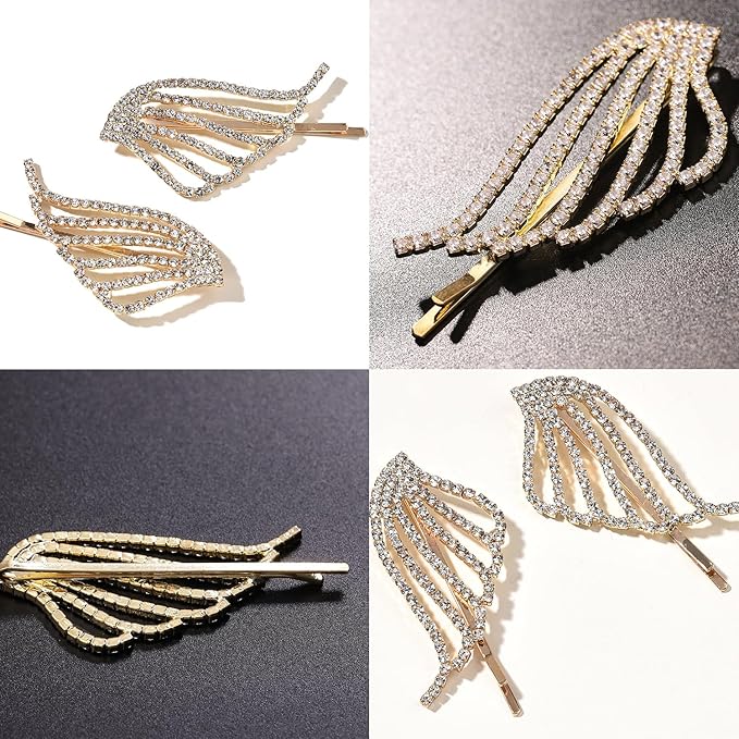 2PCS Rhinestone Hair Pins, Crystal Hair Clips, Handmade Cute Hair Barrettes, Hollow Geometric Hairpins, Elegant Metal Hairpin Hair Accessories Headwear Styling Tools, Gifts for Women Girls (TypeE)