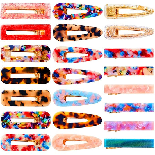 Fashion Hair Clips Set 22 Pcs Rectangle Duckbill Hair Clips Acrylic Resin Hair Barrettes Marble Pattern,Hollow Geometric Hair Clip Hairpins for Ladies Headwear Styling Tools