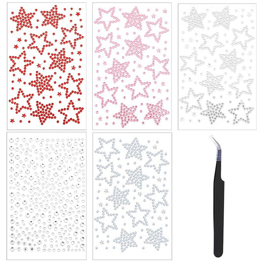 5 Pcs Face Gems Face Jewels, Self-Adhesive Hair Gems Festival Star Rhinestone Sticker for, Eye, Makeup, Body, Stick on Gem, Rave Accessories, Y2K Star Stickers for Women