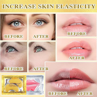 30PCS Lip Mask & Under Eye Mask, 24K Under Eye Patches for Puffy Eyes, Pink Lip Masks Skincare, Effectively Moisturizing the Lip & Eye Skin, Reducing Fine Lines & Dark Circle