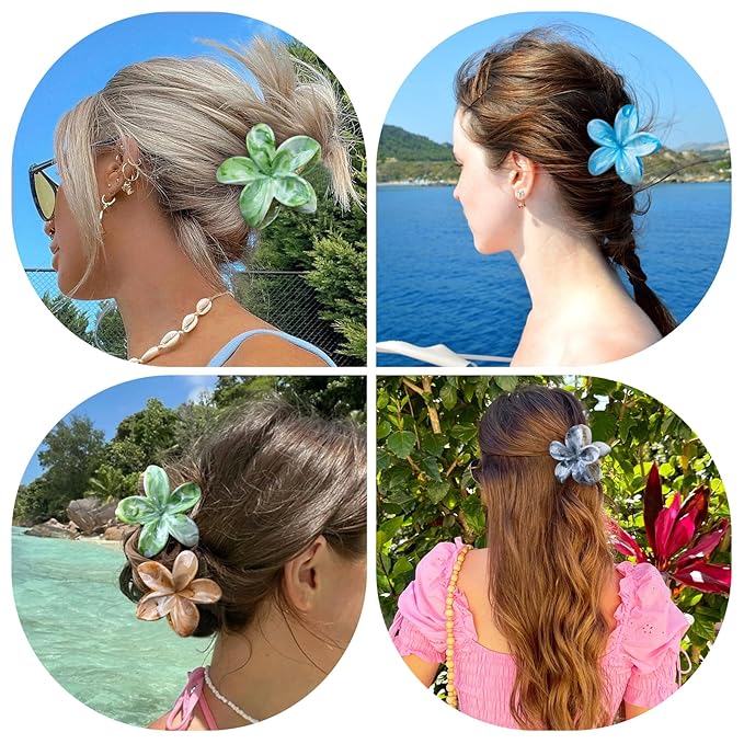 Flower Claw Clips, 4PCS Hawaiian Plumeria Flower Hair Clips, Artistic Multi Color Smudge Pattern Barrettes, Beach Tropical Hair Accessories for Women and Girls, Color G
