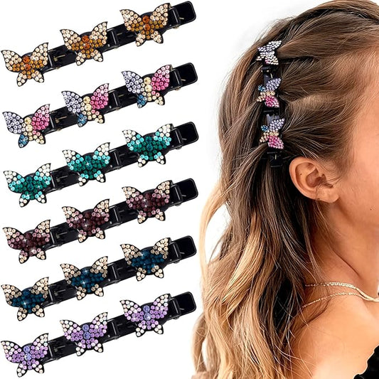 6 Pcs Sparkling Crystal Stone Braided Hair Clips, Rhinestone Duckbill Clips, Braided Hair Accessories for Styling Sectioning, Braided Hair Clips for Women