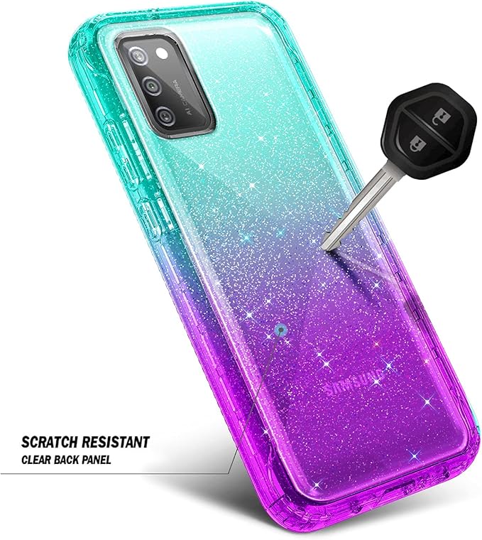 NZND Case for Samsung Galaxy A03S with [Built-in Screen Protector], Full-Body Protective Shockproof Rugged Bumper Cover, Impact Resist Phone Case (Glitter Aqua/Purple)
