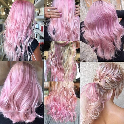 16 Pcs Colored Hair Extensions Curly Wavy Clip in Synthetic Hairpiece Streak for Girls Women Kids, Multi-colors Party Highlights Cosplay Festival Gift(Light Pink)