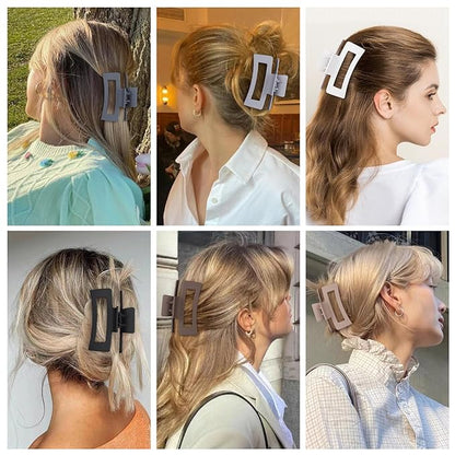 3.5 Inch Medium Hair Claw Clips 6 Pack for Women - Square Rectangle Banana Jaw Clips Accessories for Girls - Brown Grey