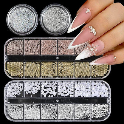 Nail Art Pearls Flatback Rhinestones Nail Charms Gold Silver White Half Round Supplies Luxurious Design Accessories Rhinestones for Women DIY Manicure Decorations