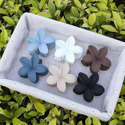 Hair Clip, 6 Pcs Large Plumeria Flower Claw Clips for Thick Medium Hair - Blue Brown Beach Hair Accessories for Women and Girls