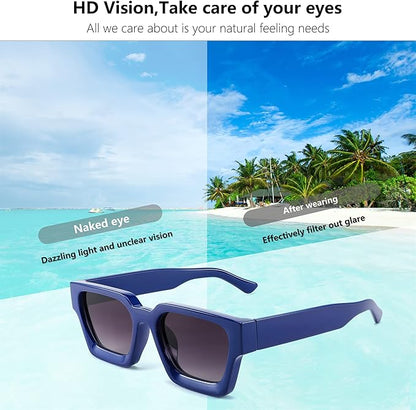 FEISEDY Retro 90s Square Sunglasses for Women Men Trendy Chunky Rectangle Sunglasses UV400 Protection B2385