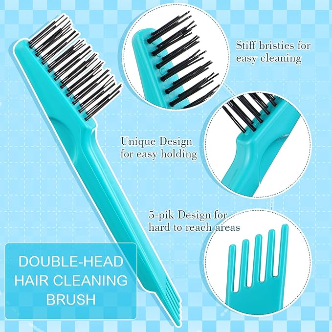 Boao 2 Pieces Hair Brush Cleaning Tool Comb Cleaner Brush Mini Comb Cleaning Hair Remover Tool for Removing Dust Home and Salon Use(Green, Wood Color)