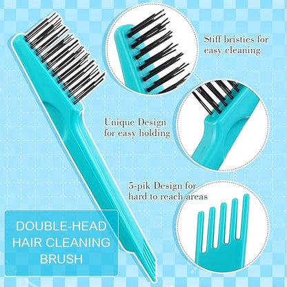 Boao 2 Pieces Hair Brush Cleaning Tool Comb Cleaner Brush Mini Comb Cleaning Hair Remover Tool for Removing Dust Home and Salon Use(Green, Wood Color)