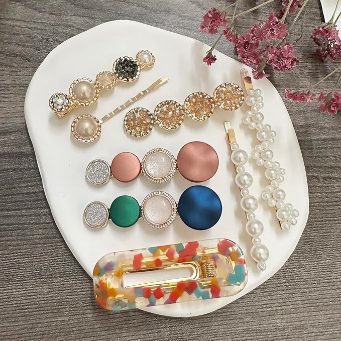 Mehayi 20 PCS Pearl Hair Clips Set Fashion Korean Acrylic Resin Hair Barrettes, Bobby Pins Hairpins for Women and Ladies Girls Headwear Styling Tools, Hair Accessories for Decorative Party Wedding