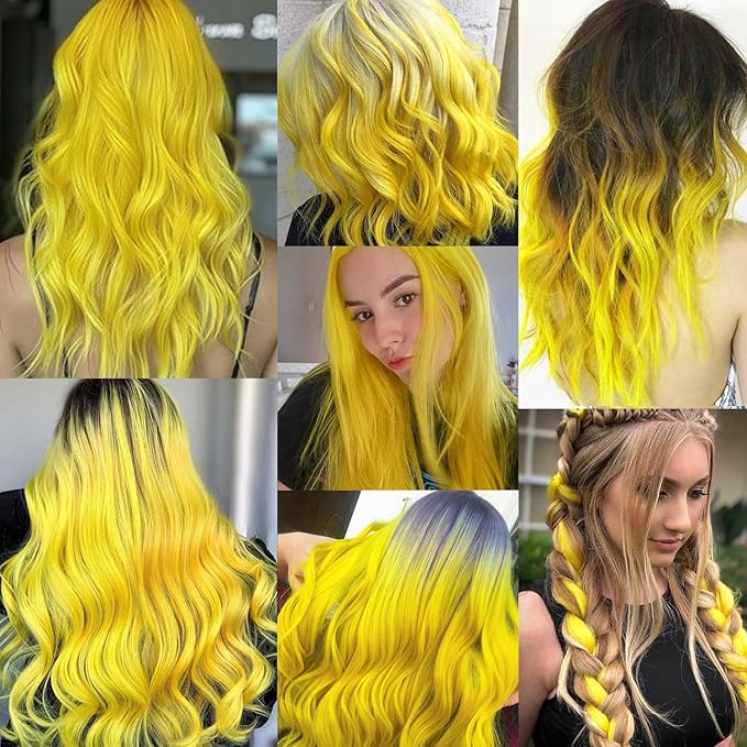 22 inch Colored Hair Extensions, Multi-colors Party Highlights Clip in Synthetic Hair Extensions, Color Party Highlights Hairpieces for Girls Women Cosplay Gift(10 PCS Yellow)