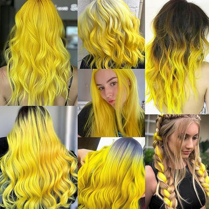 22 inch Colored Hair Extensions, Multi-colors Party Highlights Clip in Synthetic Hair Extensions, Color Party Highlights Hairpieces for Girls Women Cosplay Gift(10 PCS Yellow)