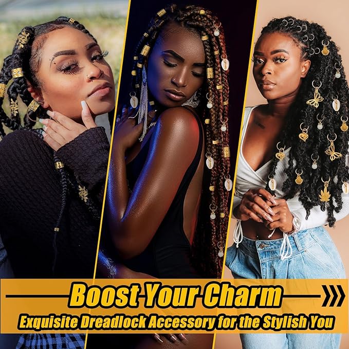 236PCS Gold Hair Accessories Set: Jewelry, Charms, Rings and Cuffs for Braids, Dreadlocks, Loc Styles and Rave Hair Styling