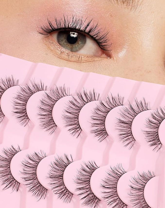 Onlyall Natural Lashes Wispy Lashes Natural Look False Eyelashes Natural Flared Eyelashes False Eye Lashes Soft Fluffy Lashes 7 Pairs T28