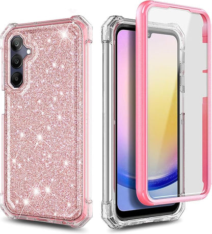 Designed for Samsung Galaxy A35 5G Case, Slim Stylish [16FT Military Grade Drop Tested] Full-Body Protective Shockproof Rugged Bumper Case with [Built-in Screen Protector] Glitter Rose Gold