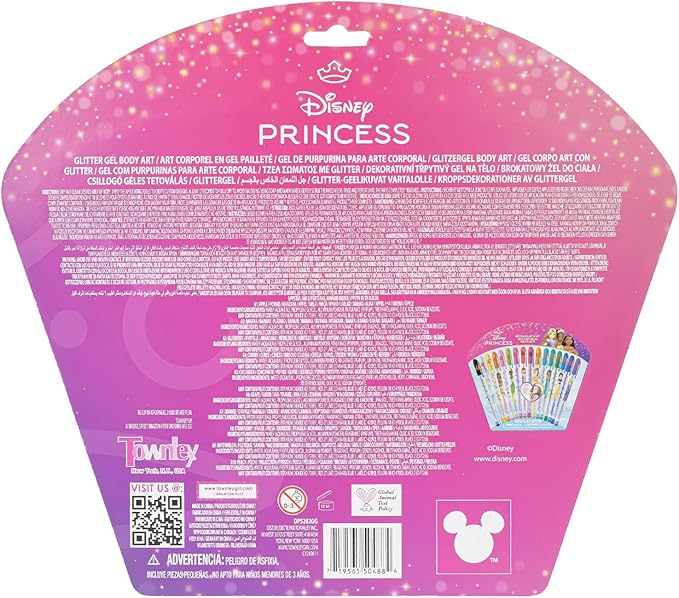 Disney Princess 16 Piece Glitter Pen Body Art Set, Glittery and Bright Colors, Ages 3+, by Townley Girl